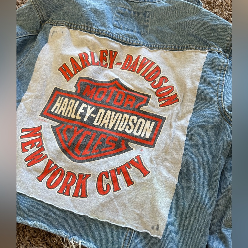 Cropped Harley Davidson Custom Jean Jacket
